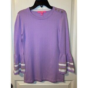 Lilly Pulitzer Callee Sweater Size XXS Lilac Purple Ruffle Gold $128 NWT